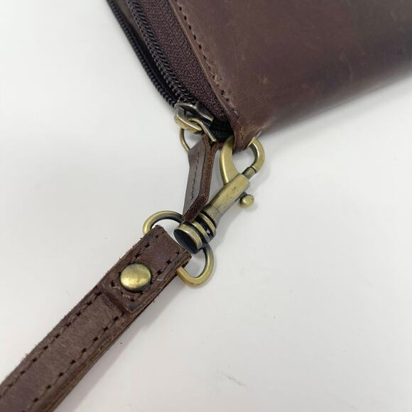 Elevate People Full-Grain Leather Wallet‎ Dark Brown Full Zip Wristlet Strap - Picture 7 of 7